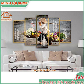 Tranh tráng gương pha lê PHONG CẢNH 5 tấm trang trí phòng khách hiện đại TẶNG KÈM ĐINH TREO 5T06