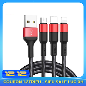 Cáp sạc 3 đầu Hoco X26 đa năng 1 mét hàng chính hãng