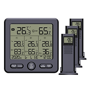 Máy đo nhiệt độ không dây kỹ thuật số với 3 cảm biến từ xa 30m Hiển thị nhiều dữ liệu hức năng cảnh báo đèn nền-Màu đen