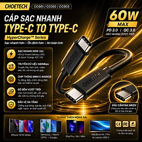 Mua Dây cáp sạc nhanh PD QC 3.0 60W USB-C to Type-C Choetech Công nghệ HyperCharge C-Series -  - tiêu chuẩn CE  FCC  RoHS  480Mbps | CHIP E-MARKER THÔNG MINH - Hàng nhập khẩu