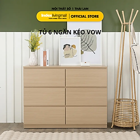 Tủ 6 Ngăn Kéo VOW Lưu Trữ Sắp Xếp Quần Áo, Màu Gỗ Tự Nhiên Thiết Kế Ray Trượt Êm Ái 120x39x89 CM | Index Living Mall | Nội Thất Nhập Khẩu Thái Lan