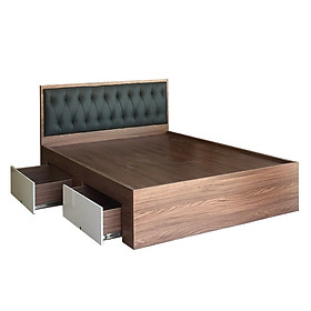Mua Giường Ngủ Gỗ MDF Phủ Melamine Bọc Nệm Xanh Đậm Có Ngăn Kéo Màu Óc Chó + Trắng HK 577
