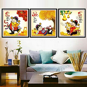 Mua Tranh đính đá phúc lộc thọ thần tài 134*50cm - tự đính