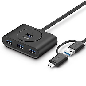 Ugreen UG40850CR113TK 1M Màu Đen Bộ chuyển đổi TYPE C sang 4 USB 3.0 + nguồn MICRO USB hỗ trợ OTG TYPE C - HÀNG CHÍNH HÃNG