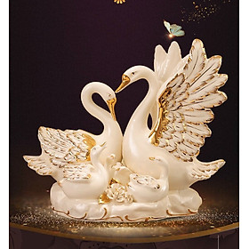Mua Gia đình thiên nga gốm trắng cao cấp mạ vàng 24k  Thú Decor trang trí nhà đẹp