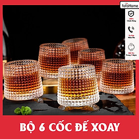 Bộ 6 Cốc Thủy Tinh, Ly Thủy Tinh Xoay Cao Cấp Đế Lồi, Ly Ngoại Họa Tiết Hiện Đại Dày Dặn Chịu Nhiệt Tốt