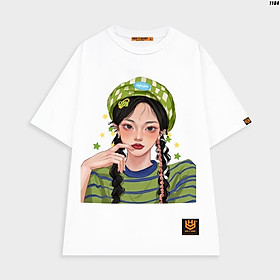 Áo thun tay lỡ unisex trẻ trung in hình cô gái dễ thương xinh đẹp