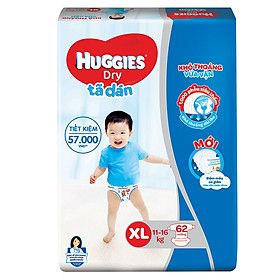 Tã Dán Huggies Dry Gói Cực Đại XL62 (62 Miếng) - Bao Bì Mới