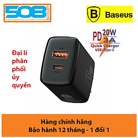 Cóc sạc  Baseus Compact Quick  nhỏ gọn 20W (USB + Type C Dual Port, 20W PD/QC 3.0 Multi Quick Charge Support) cho iPhone 12/iP11/XS Max, Android .. - Hàng chính hãng