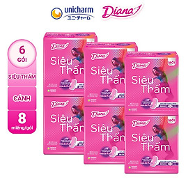 Bộ 6 Gói Băng Vệ Sinh Diana Siêu Thấm Cánh Maxi 8 Miếng/Gói