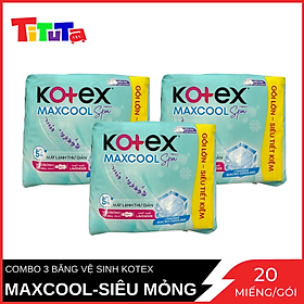 Combo 3 Băng Vệ Sinh Kotex Maxcool Siêu Mỏng Cánh Chiếc Suất Lavender 20 Miếng/Gói