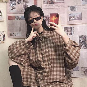 Áo sơ mi kẻ caro nữ tay dài form thụng Ulzzang phong cách Unisex hiphop RÔ STORE SM07