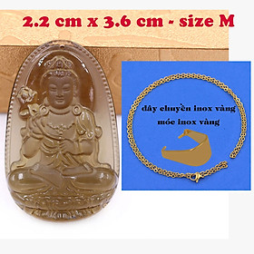 Mặt Phật Đại thế chí đá obsidian ( thạch anh khói ) 3.6 cm kèm dây chuyền inox vàng - mặt dây chuyền size M, Mặt Phật bản mệnh