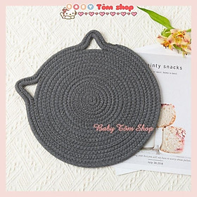 Miếng Lót Cốc, Lót Ly, Lót bát đĩa, Lót Nồi hình mèo chất Liệu vải Cotton bện dày,Baby Tôm, lót cốc hình mèo