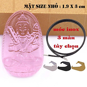 Mặt Phật Hư không tạng pha lê hồng 1.9cm x 3cm (size nhỏ) kèm vòng cổ dây cao su đen + móc inox vàng, Phật bản mệnh, mặt dây chuyền