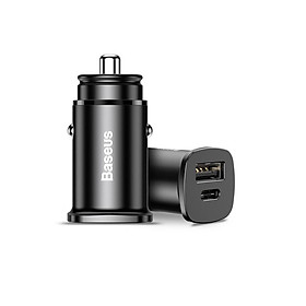 Cóc củ sạc nhanh cho ôtô xe hơi Baseus 2 cổng USB DP và Type-C trang bị đèn LED - Hàng chính hãng