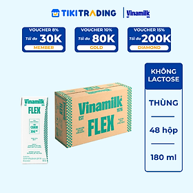 Thùng 48 Hộp Sữa tiệt trùng Vinamilk Flex không Lactose 180ml