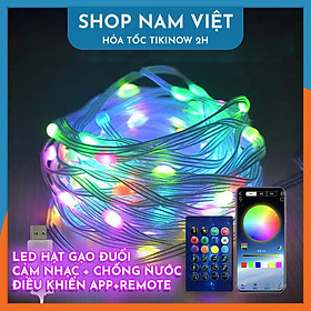 Led Đuổi Hạt Gạo RGB Quấn Cây Trang Trí Ngoài Trời Cảm Nhạc, Điều Khiển APP + Remote