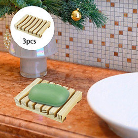 3Pcs Wooden Soap Tray Holder Natural Bamboo Wood Case Bathroom Dish