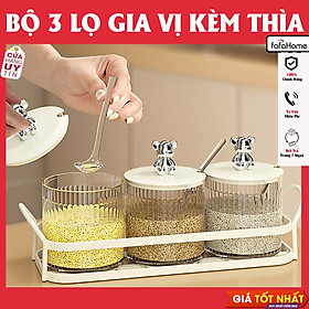 Mua Bộ 3 Lọ Đựng Gia Vị Sang Trọng  Cao Cấp Chất Liệu Nhựa Acrylic Chịu Lực Và Nhiệt Tốt Vân Sọc Có Thìa Kèm Giá Đỡ Kim Loại Sang Trọng Cao Cấp - Hình Núm Giao Ngẫu Nhiên