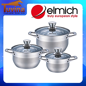 Bộ nồi inox cao cấp 5 đáy Smartcook (Elmich) 3 chiếc cỡ 16cm, 20cm, 24cm EL3337 - Hàng chính hãng - Xuất xứ Cộng Hòa Séc