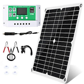 18V/25W Monocrystalline Solar Panel Kit Dual USB Phone Charger Outdoor Camping Power Bank Waterproof with Controller - Solar Panel & 100A Controller
