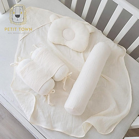 Combo Set Đồ Sơ Sinh 4 Món Vải Xô Muslin (Gối Chống Bẹp Đầu, Gối Chặn, Gối Ôm, Khăn Ủ)