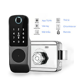 Khóa cổng vân tay chống nước dùng App TUYA và remote