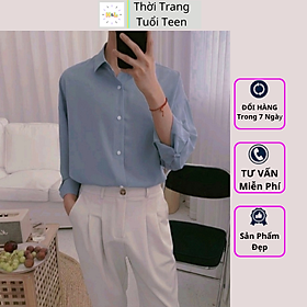 Hình ảnh Áo sơ mi form rộng nam nữ tay dài unisex phong cách hàn quốc trẻ trung vải lụa mềm mịn mát - MRD02