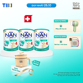 Bộ 3 Lon Sữa bột Nestlé NAN OPTIPRO PLUS 4 1500g/lon Giúp tiêu hóa tốt + Tăng cường đề kháng (2 - 6 tuổi) - Tặng Nồi lẩu điện A2