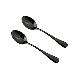 2pcs Stainless Steel Cutlery Table Dinner Soup Tea Spoon Tableware Black
