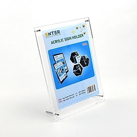 Kệ 1 giấy mica Enter F08A 15x21cm đế inox A5 đứng mica 5mm