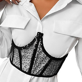 Women Corset Belt Sequin Lace Up Bustier Corset Shapewear Boned Overbust Waist Cincher Wide Belt for Dress Shirt Blouse