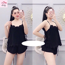 Bộ lụa 2 dây với thiết kế bộ đồ ngủ sexy 2 dây phối ren tinh tế lụa satin mát