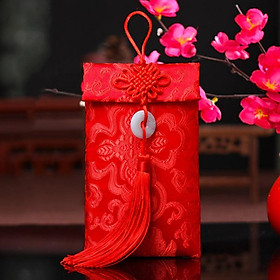 Bao Lì Xì Vải Thổ Cẩm Phối Nơ cài Đứng và Ngang 2 đầu Xinh Xắn