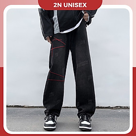 Quần jeans ống rộng nam nữ 2N Unisex viền chỉ đỏ Q05