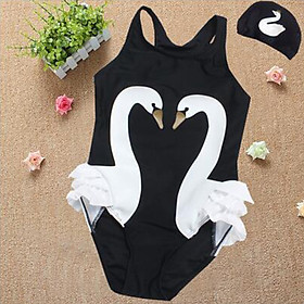 9i9 long love long children's swimwear girls onesies swan models hot spring bathing suit baby swimwear with swimming cap 1900142 black swan M