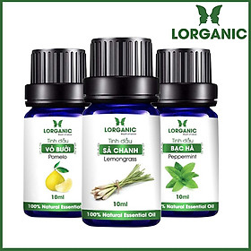 Combo 3 Tinh Dầu Lorganic: Tinh Dầu Sả Chanh (10ml) + Tinh Dầu Bưởi (10ml) + Tinh Dầu Bạc Hà Nguyên Chất (10ml)