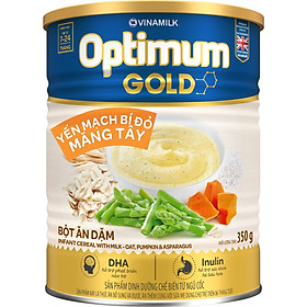 Bột Ăn Dặm Vinamilk Optimum Gold Yến Mạch Bí Đỏ Măng Tây Hộp Thiếc 350gr