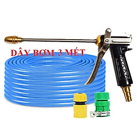 Bộ dây vòi xịt nước rửa xe, tưới cây . tăng áp 3 lần, loại 3m, 5m 206318 đầu đồng,cút,nối vàng+ tặng mở chai