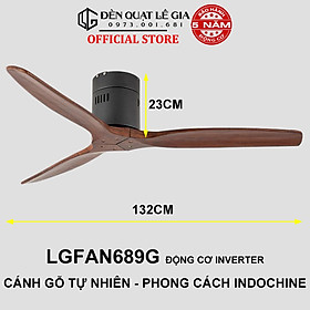 Quạt Trần Gỗ Phong Cách Đông Dương LÊ GIA LGFAN689V - Chiều Cao 23cm - Sải Cánh 132cm - Bảo Hành 5 Năm