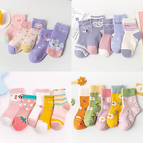 Set 5 đôi tất vớ cotton len họa tiết bông hoa thời trang cho trẻ em bé gái từ 1-9 tuổi