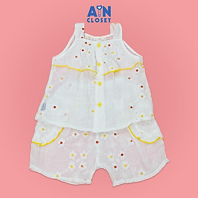 Bộ quần áo ngắn bé gái họa tiết Dây Cúc trắng cotton thêu - AICDBGSHJTD2 - AIN Closet - Size 3 10-13kg