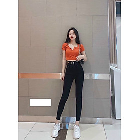 Quần jean nữ co dãn Julido Store, lưng cao mẫu mới màu đen JD8888