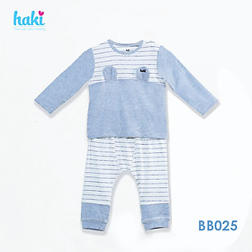 Bộ quần áo sơ sinh cho bé vải sợi tre - bamboo siêu mềm mịn cao cấp - đồ sơ sinh cho bé bé trai , đồ sơ sinh bé gái từ 3 tháng đến 3 tuổi (4kg - 15kg) - Bộ dài tay cài vai tai thỏ BB025 HAKI