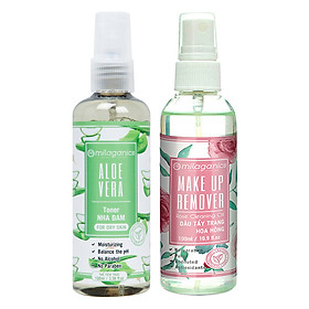 Combo Làm Sạch Và Dưỡng Ẩm Cho Da: Dầu Tẩy Trang Hoa Hồng Và Toner Nha Đam Milaganics (100ml/Chai)
