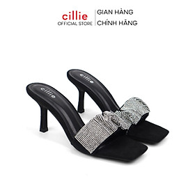 Guốc nữ quai ngang bèo đính đá gót nhọn thanh lịch thời trang cao 7cm đi