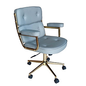 Ghế làm việc tại nhà nhỏ gọn nệm bọc da PU màu xám CE1027-P Nội thất Capta Ghế xoay học sinh học bài điều chỉnh độ cao da PU màu xám khung và chân thép sơn tĩnh điện màu vàng bóng