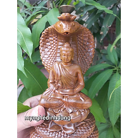 Tượng thần rắn bảo vệ Đức Phật xông trầm bằng gỗ bách xanh thơm nức kt cao 20x11x9cm 