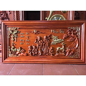Tranh treo tường khắc mừng thọ bằng gỗ hương đỏ kt 60×112×4cm